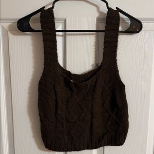 Kendall & Kylie Brown Cable Knit Crop Top